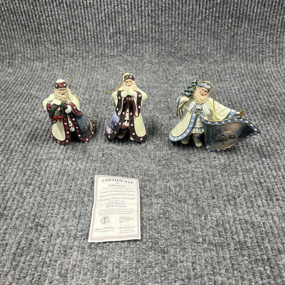 VTG‎ 2003 Thomas Kinkade Old World Santas Set Of 3 Christmas Heirloom Ornaments